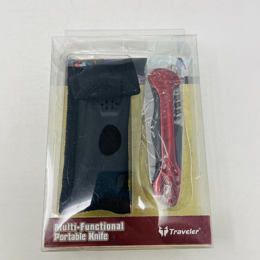 Traveler 12 Function Red Utility Knife in Stainless Steel with Nylon Belt Pouch - Picture 9 of 13